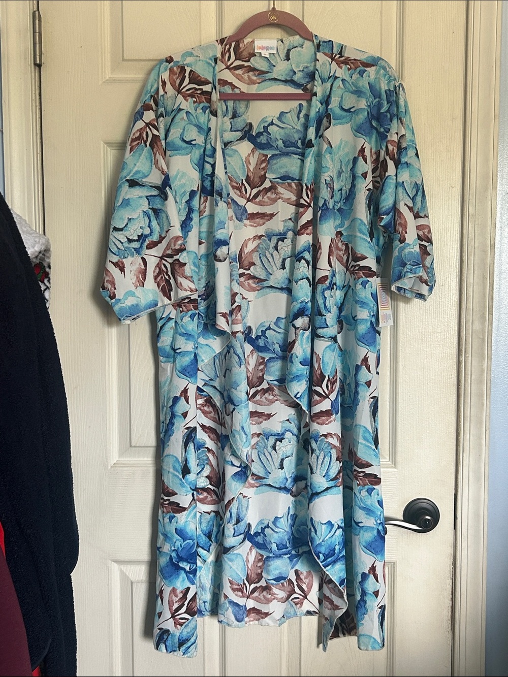 NWT Lularoe blue/brown floral Shirley lightweight wrap cardigan top size medium